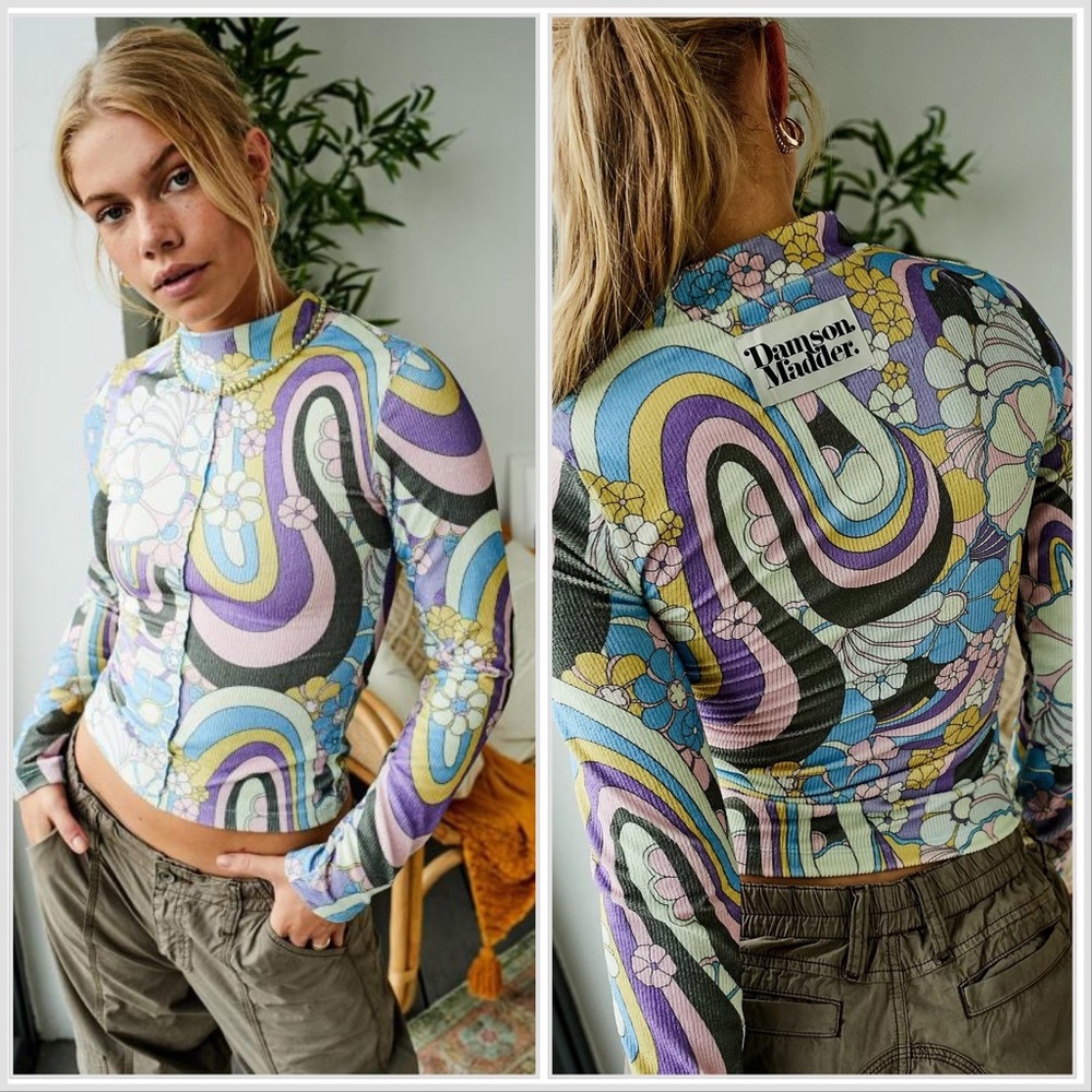 NWT UO Damson Madder Peggy Psychedelic Rib Top in Purple Multi sz 4